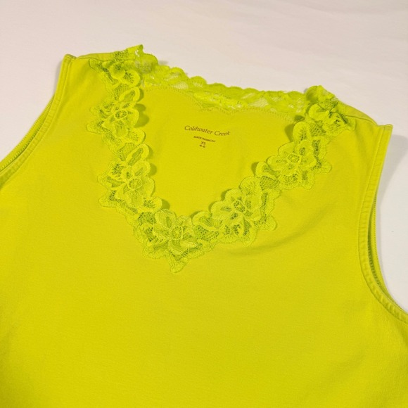Coldwater Creek Tops - Coldwater Creek Womens XS Bright Yellow Green Lace V-Neck Tank Top Sleeveless